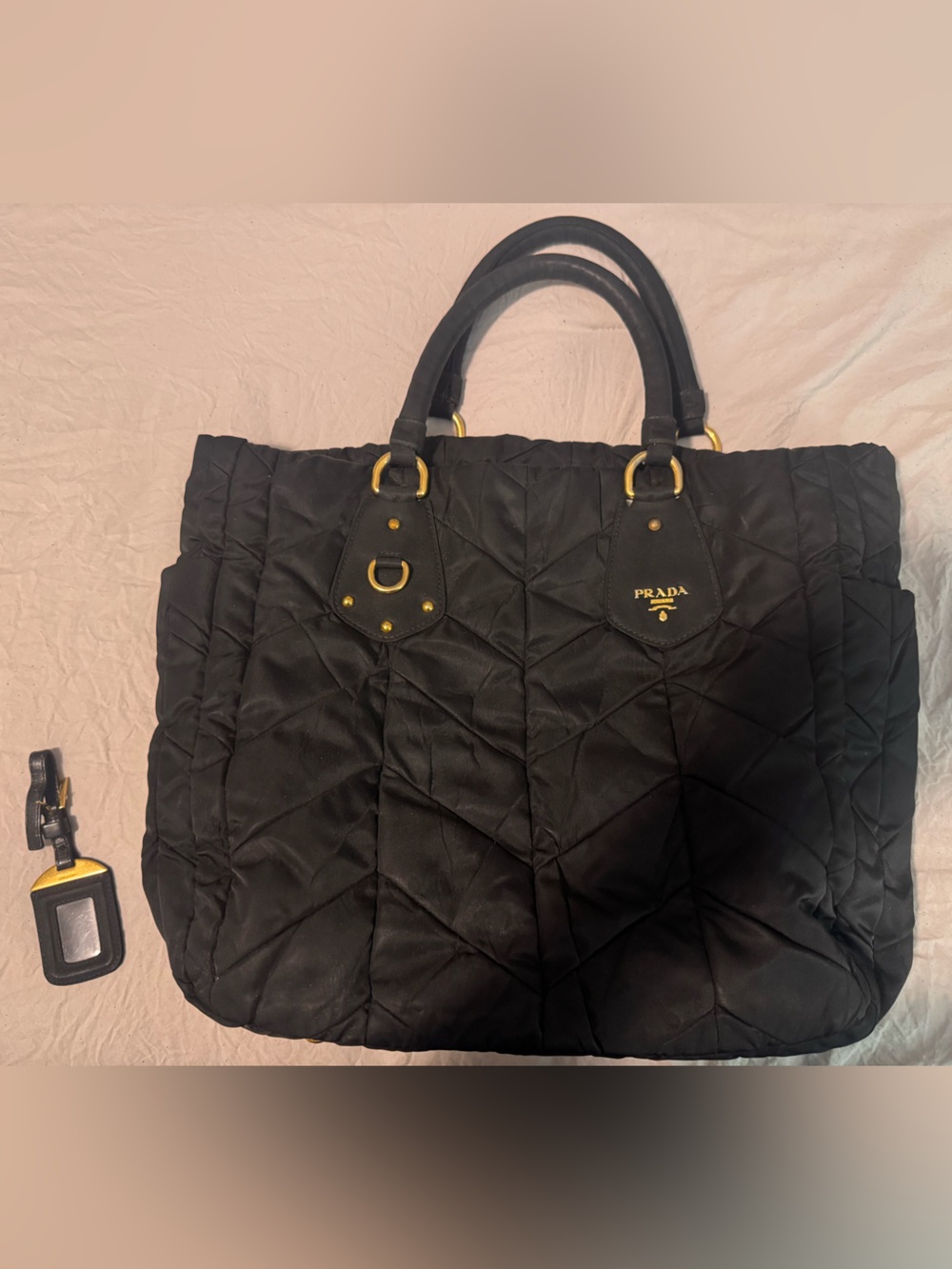 Prada Black Quilted Tote with Gold Accents